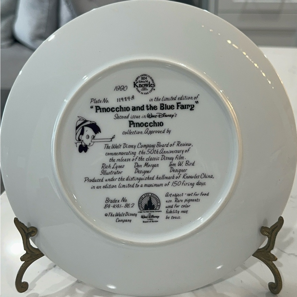 Disney Knowles Pinocchio #2 Pinocchio and the Blue Fairy Ceramic Plate Limited - Picture 3 of 17